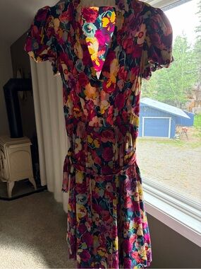 Betsey Johnson Multicolor Floral V-Neck Midi Dress